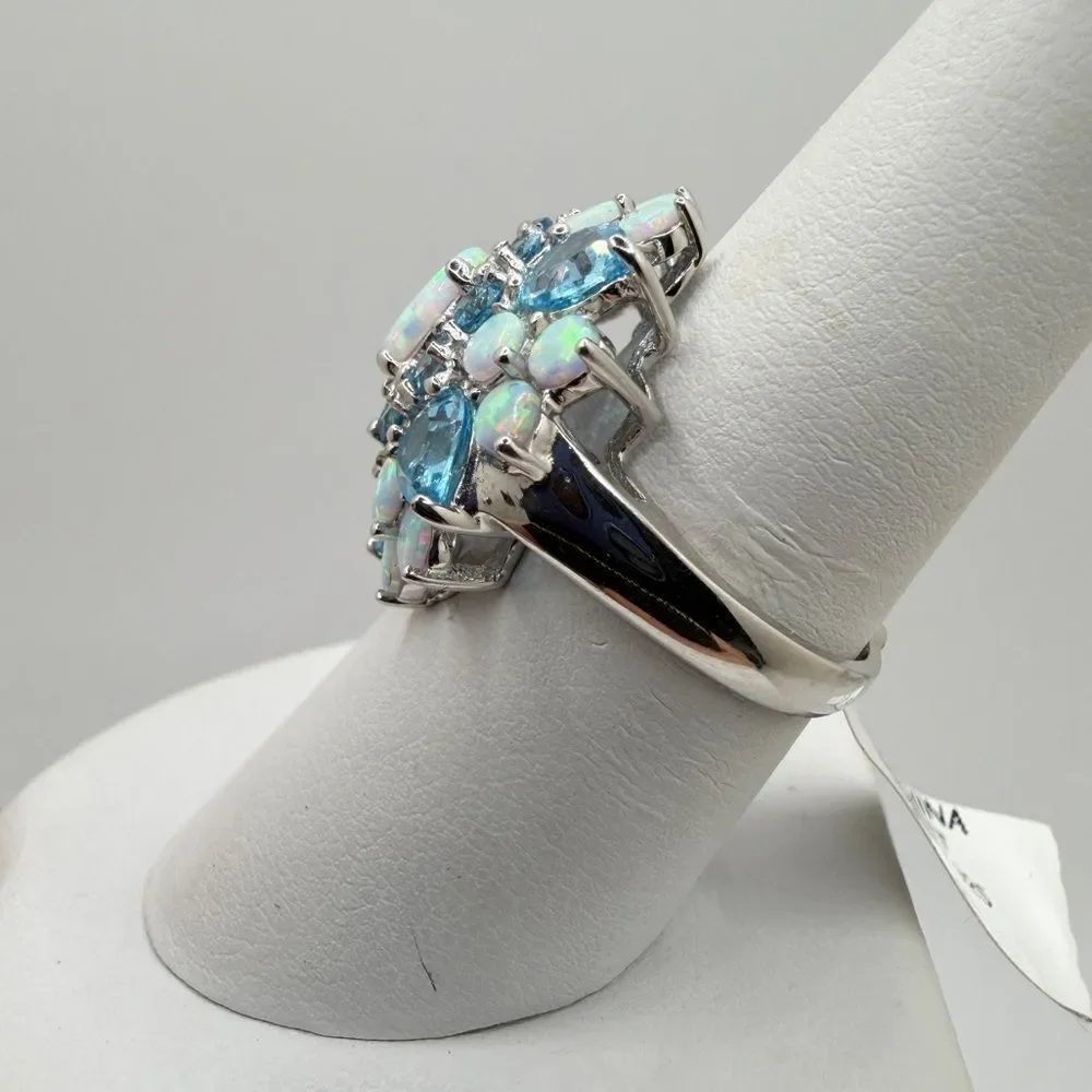 NWT Lab created‎ Opal, genuine blue topaz STATEMENT ring in sterling silver!